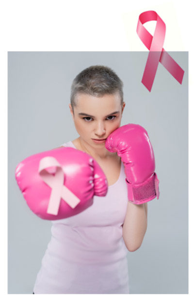 Lady with boxing gloves fighting against breast cancer